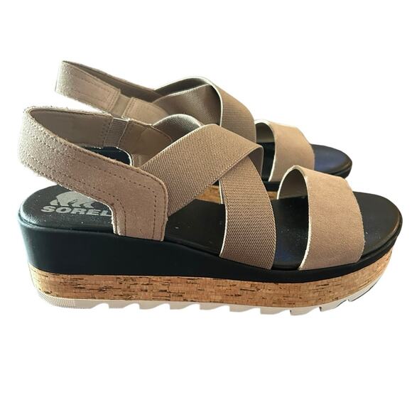 Sorel Cameron Flatform Wedge Slingback Cork Platform Banded Straps NEW Size 9 - Picture 5 of 11